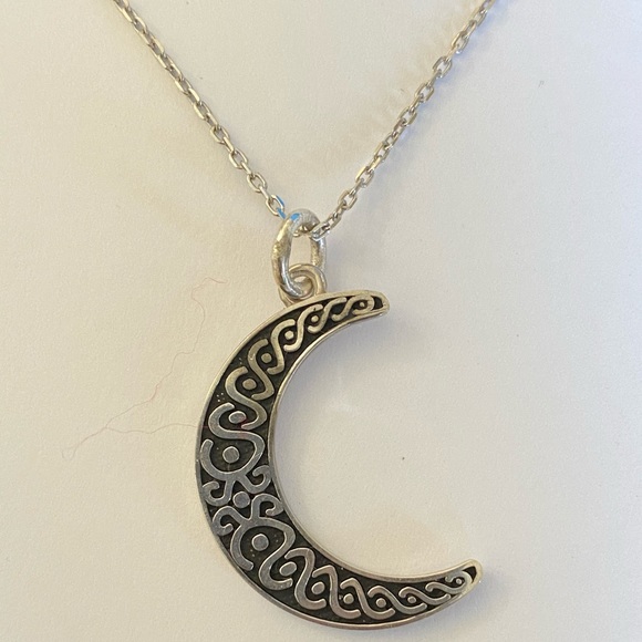 925 Silver moon necklace handmade black enamel